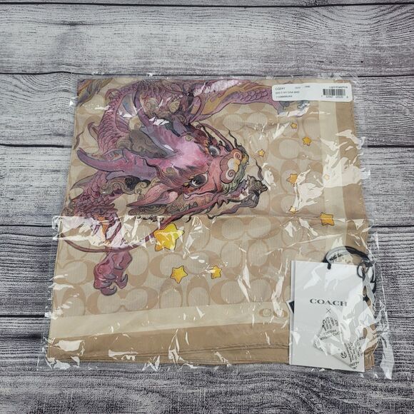 NWT Coach New Year Signature Silk Bandana Scarf With Dragon CQ241 - Picture 2 of 8